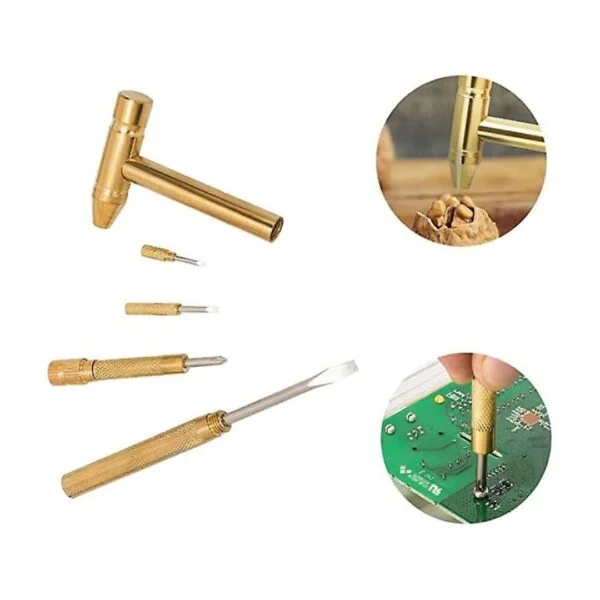 Durable Brass Hammer 5-in-1 Mini Hammer Copper Plated - Image 3